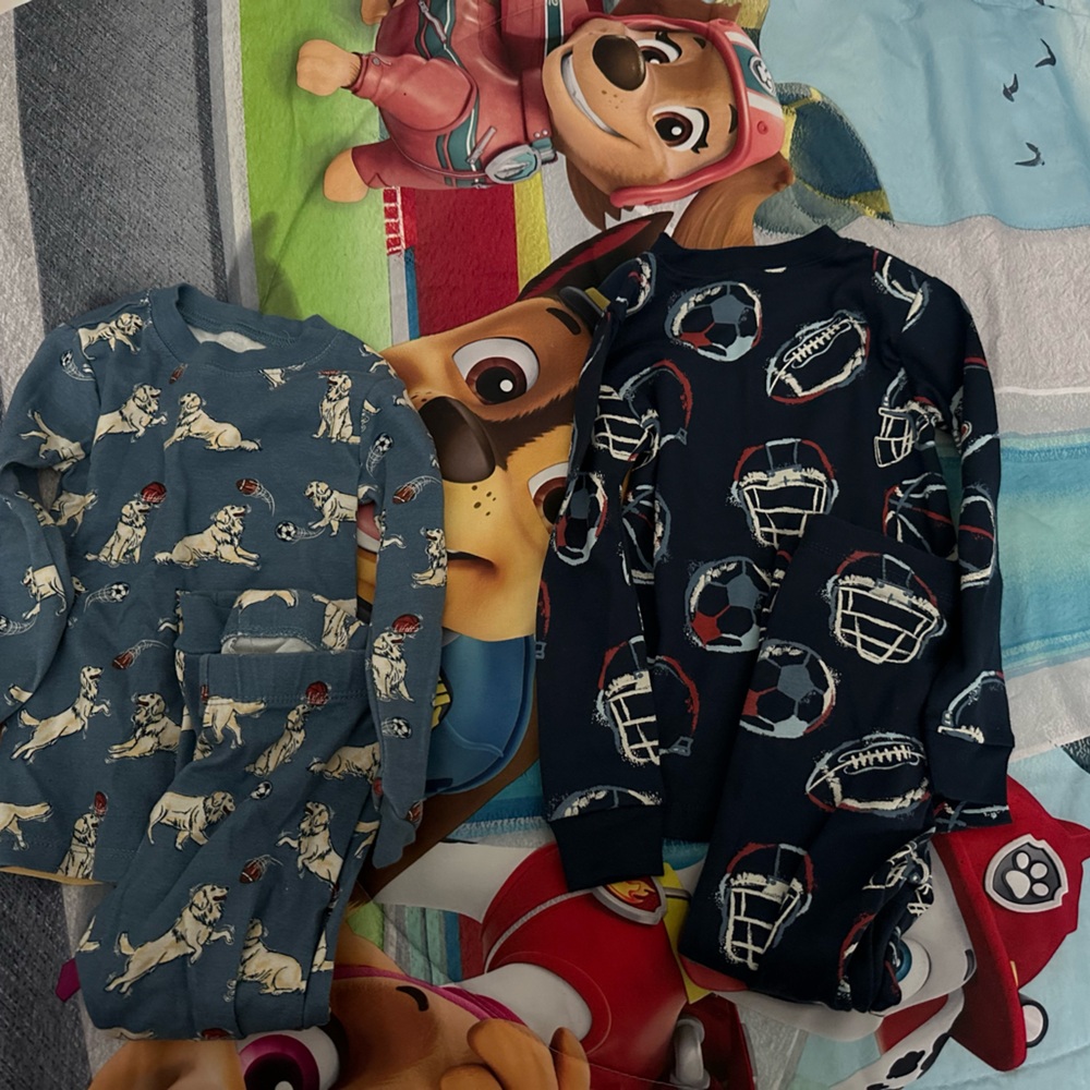 Kids' Blue and Navy Pajama Set with Animal and Sports Print
